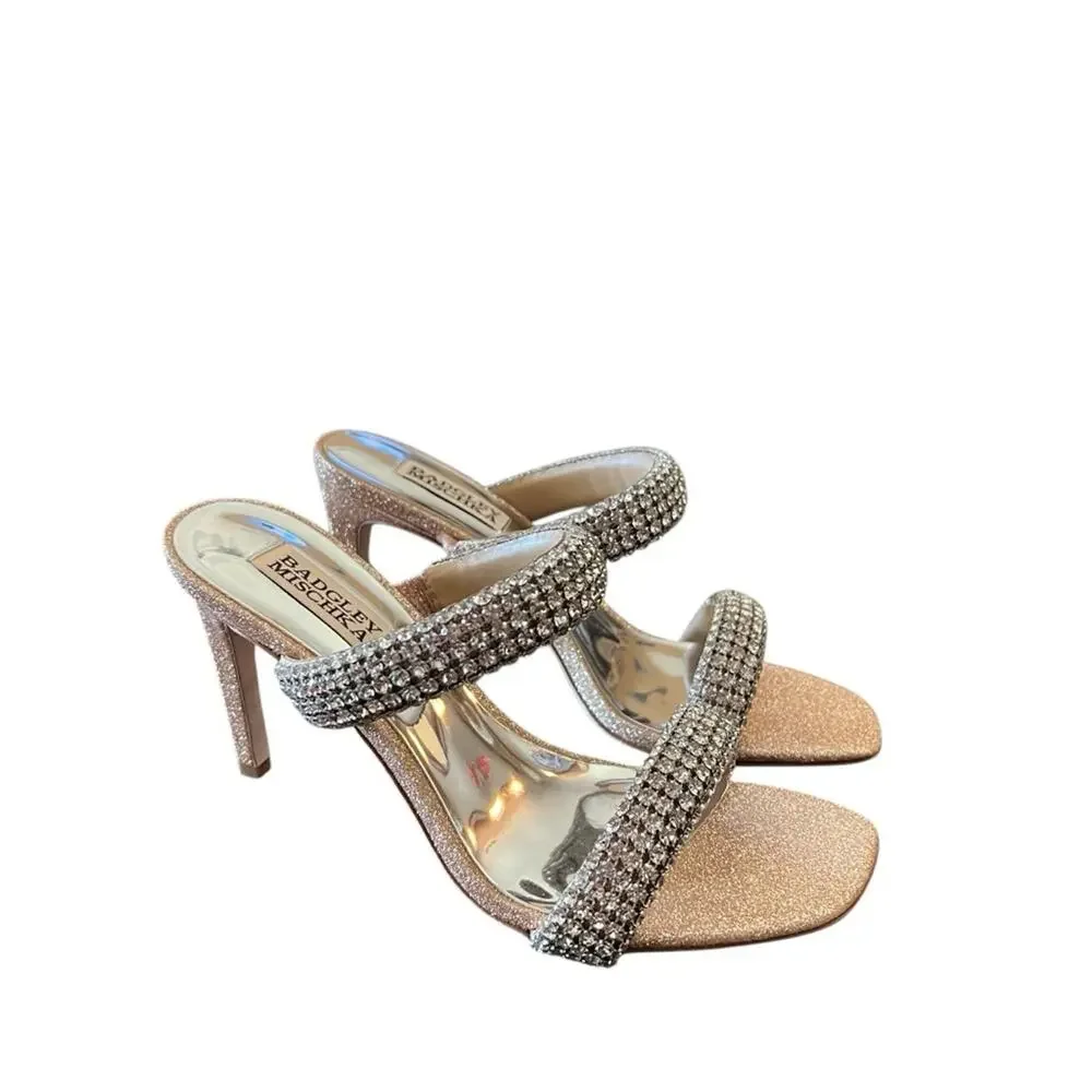 Badgley Mischka Sade Jeweled Double-Band Stiletto Heels Blush Gold NEW Size 7.5